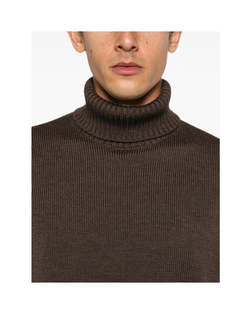 ZANONE-SLOWEAR Brown Roll-Neck Ribbed-Trim Sweater for men