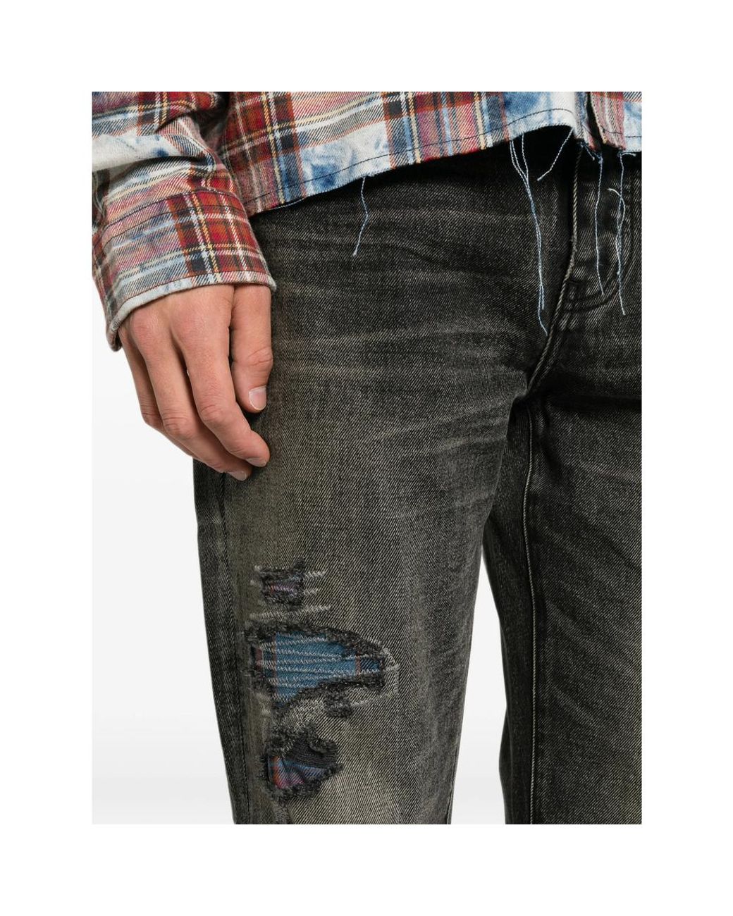 Purple Brand Gray Distressed Patchwork-Detail Jeans for men