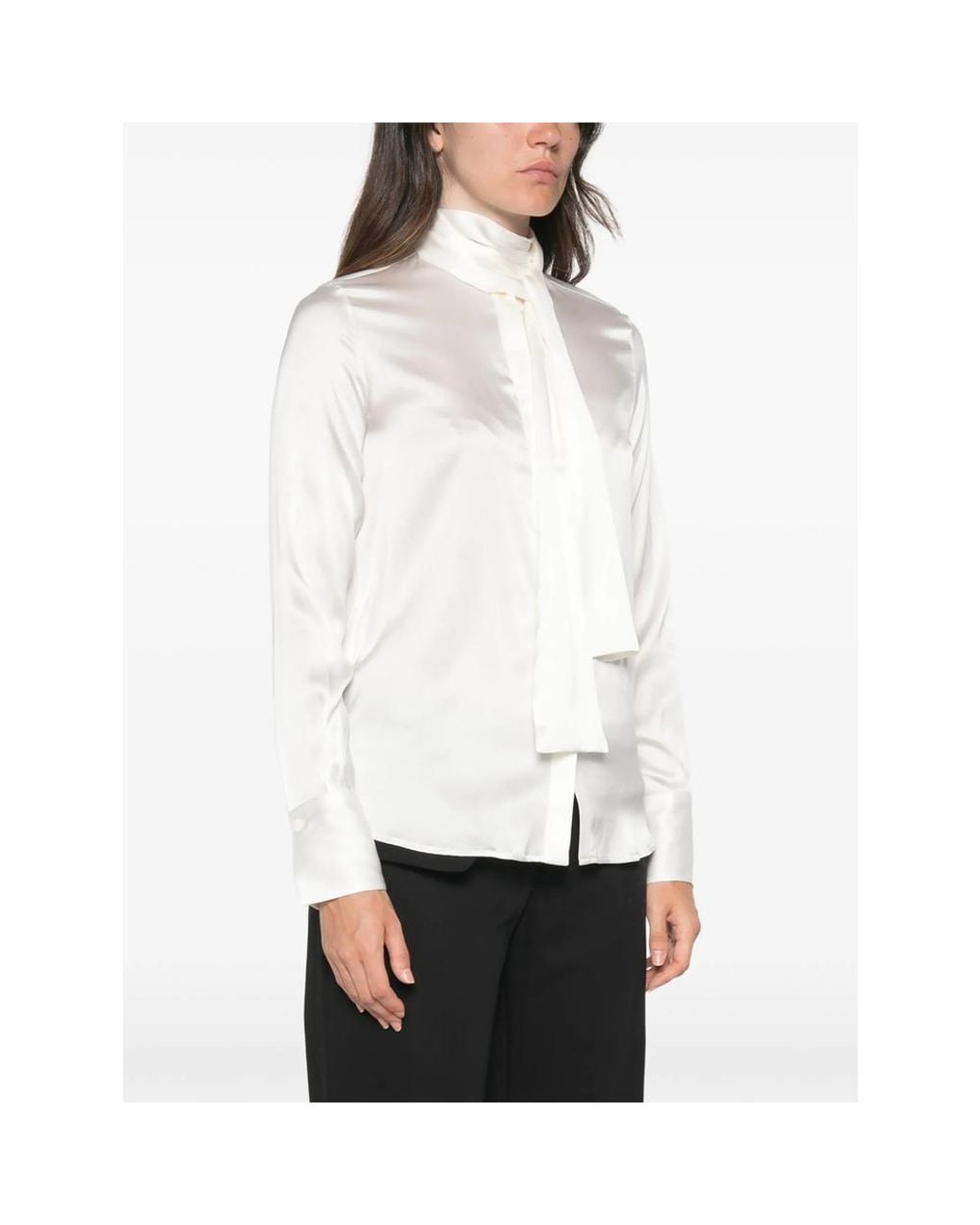 CAMICERIA MAZZARELLI White Pussy-Bow Silk Blouse