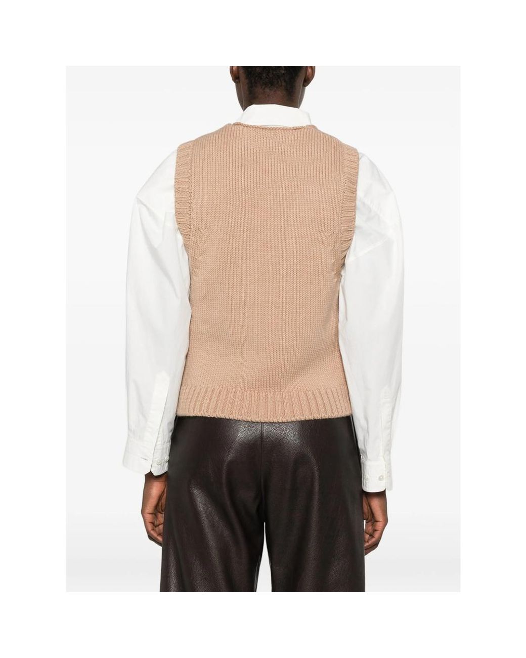 LAMRONS Natural V-Neck Ribbed-Knit Vest