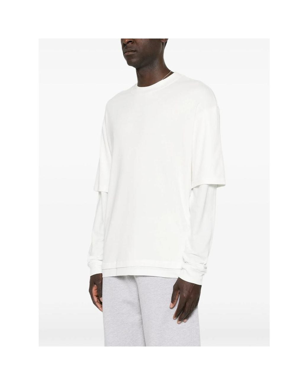 Woc White Layered-Sleeve Crew-Neck T-Shirt for men