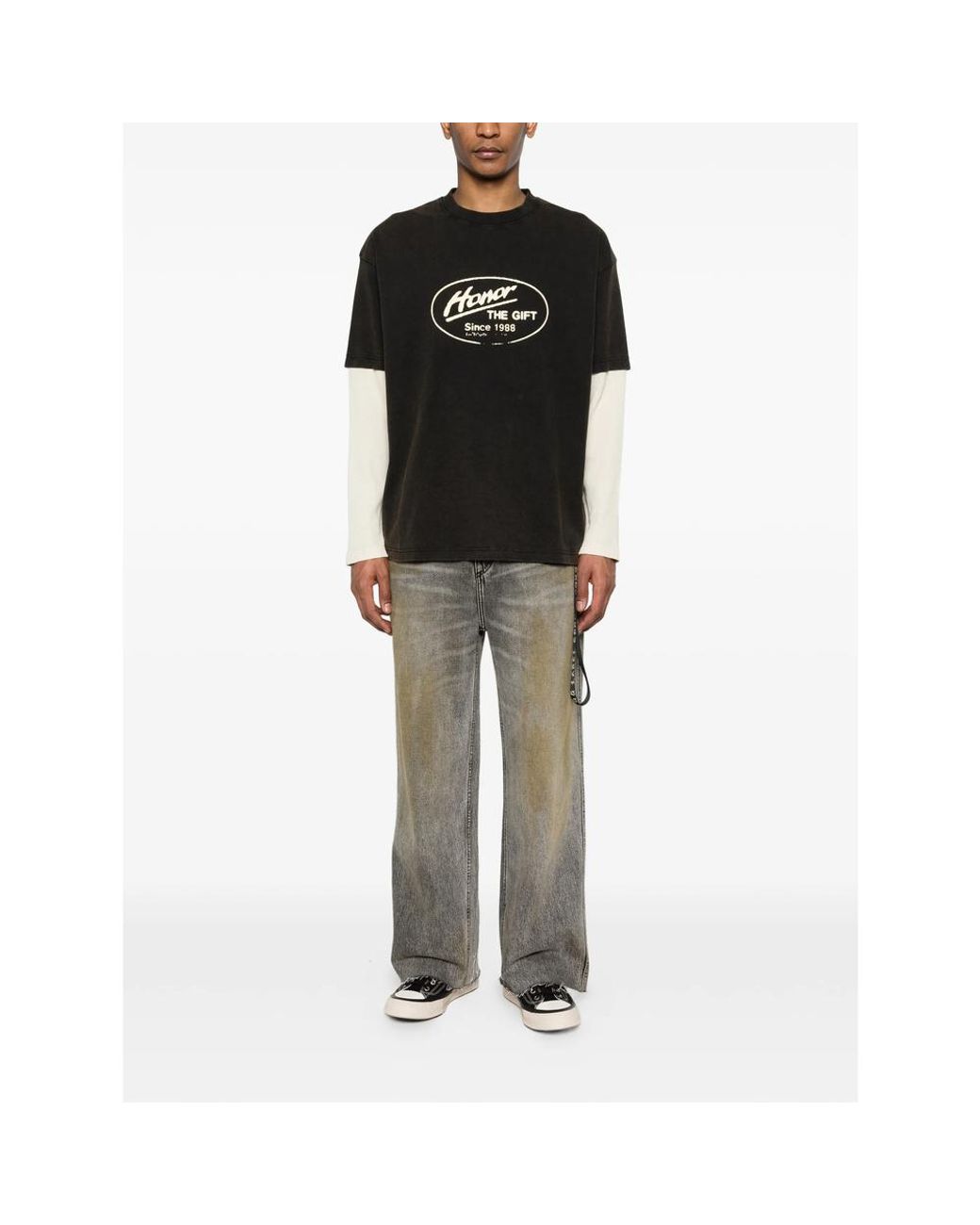 44 Label Group Gray Strap-Detail Jeans for men