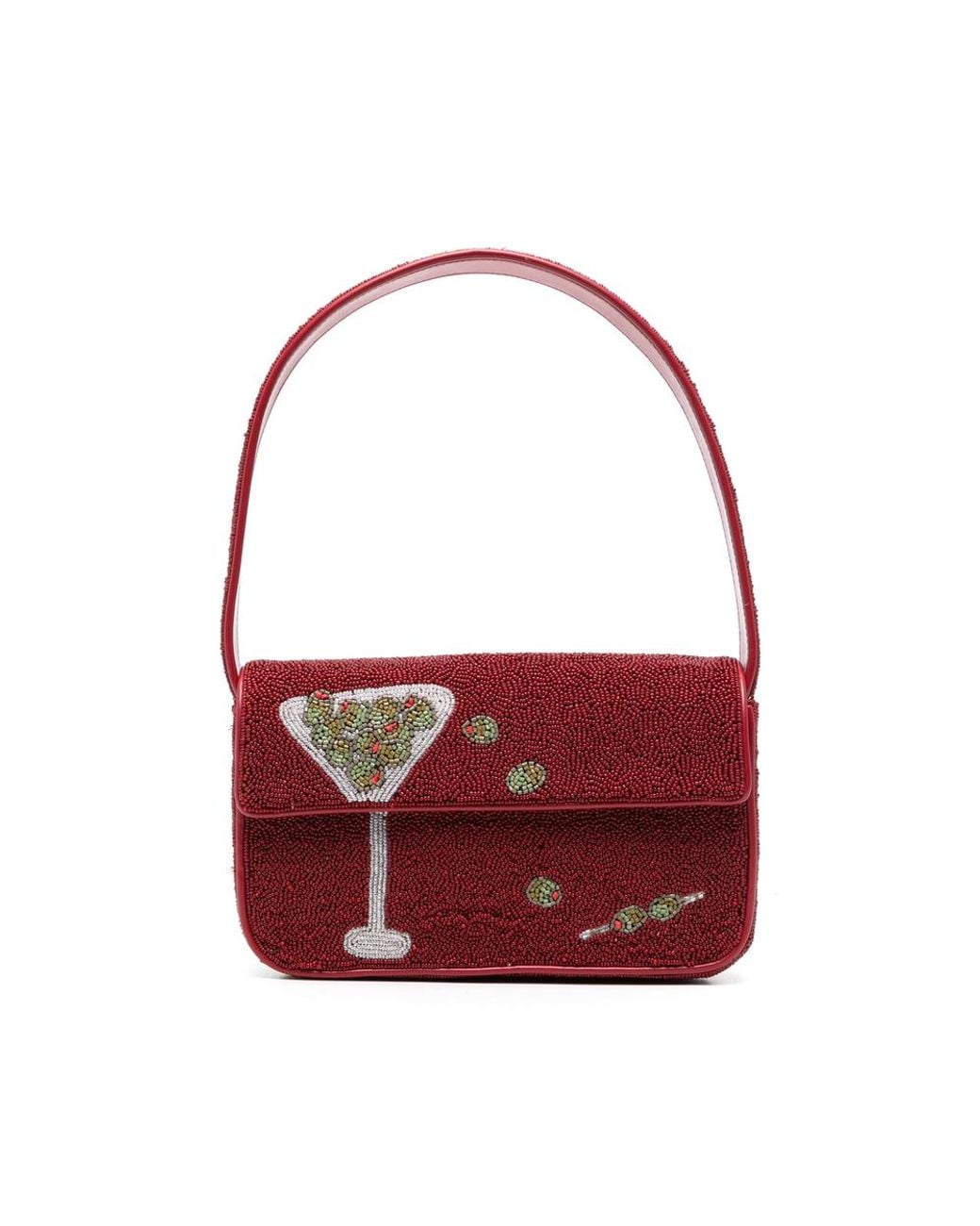 Staud Red Tommy Bead-Embellished Shoulder Bag