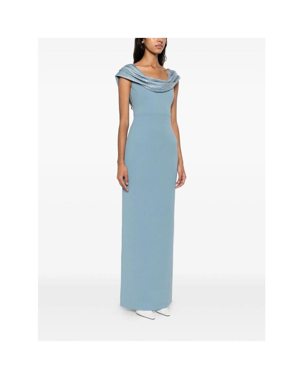 Solace London Blue Cardinale Crystal-Embellished Draped Maxi Dress