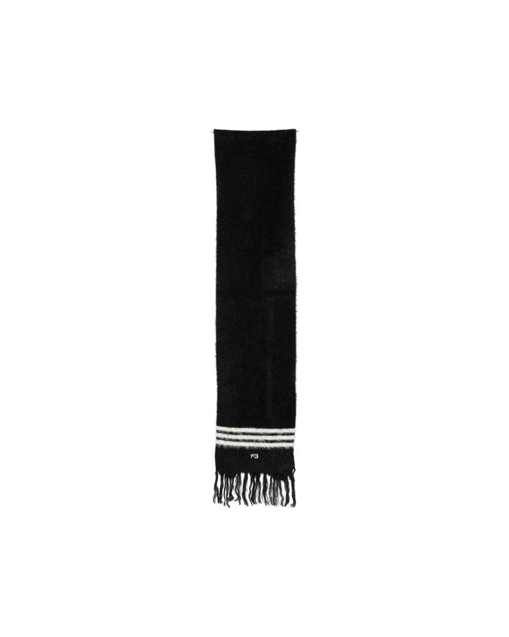 Y-3 Black 3-Stripes Fringed Scarf