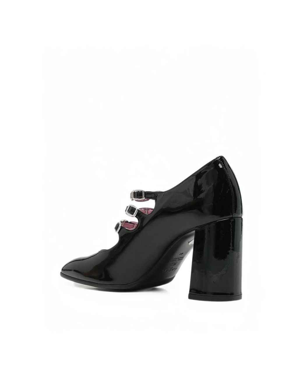 CAREL PARIS Black Patent-Leather Triple-Strap Pumps