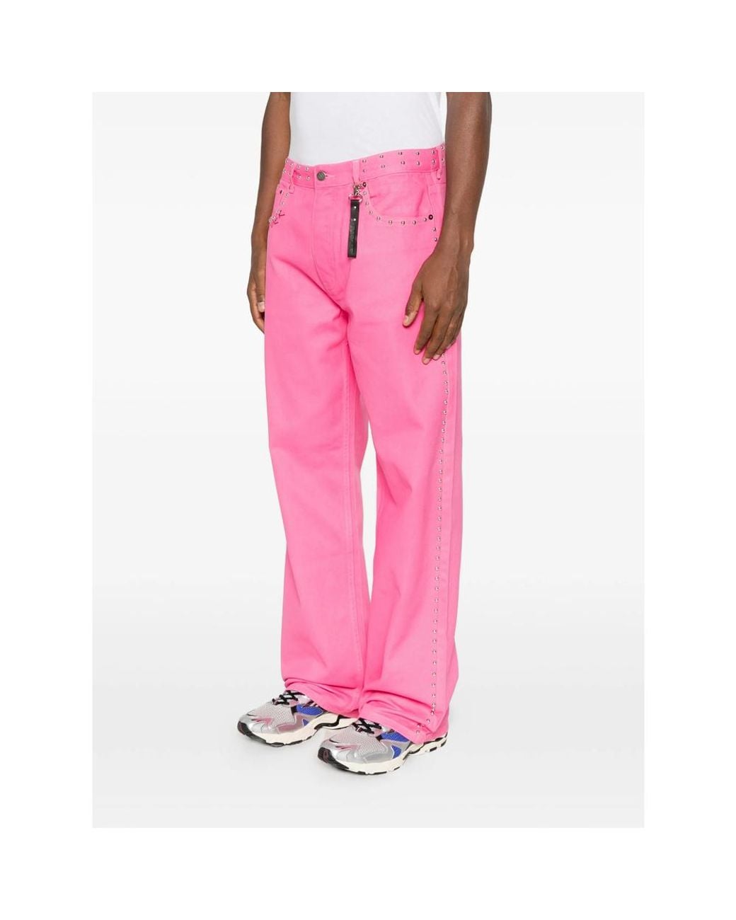 DAGGER Pink Stud-Embellished Embroidered Jeans for men
