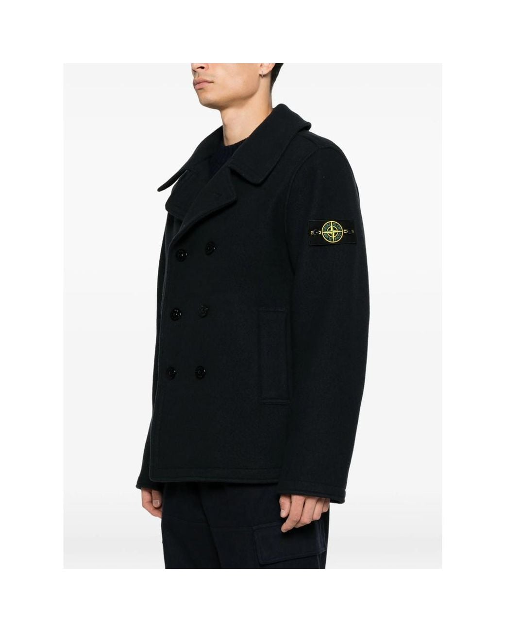 Stone Island Black 4100040 Heavy Melton Peacoat for men