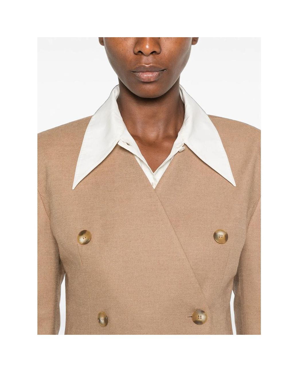 LE SULLY STUDIO Natural Double-Breasted Padded-Shoulder Blazer