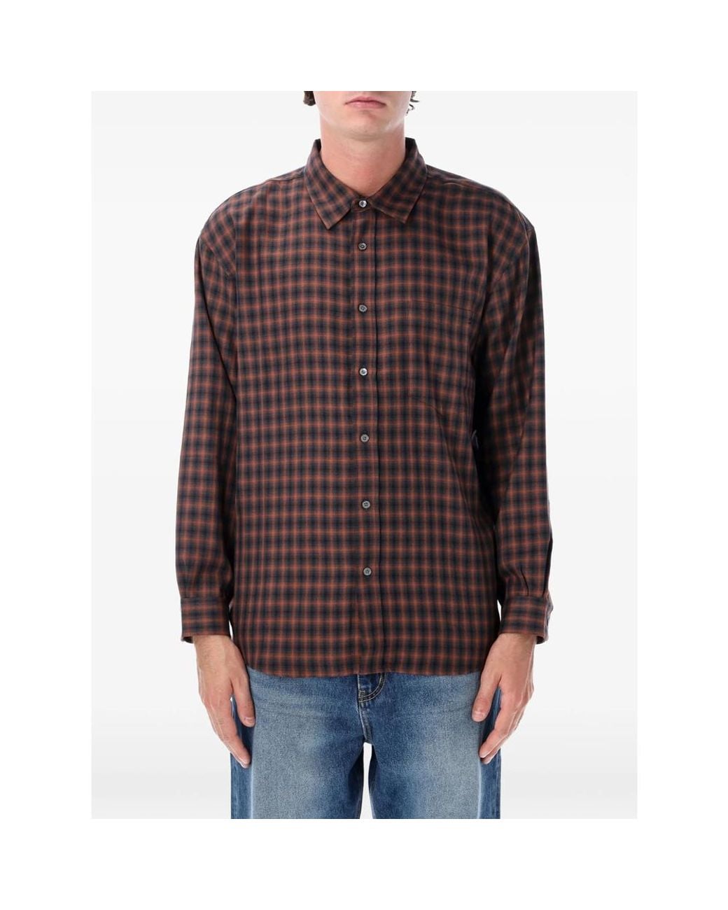 DUNST Brown Check-Print Long-Sleeve Shirt for men