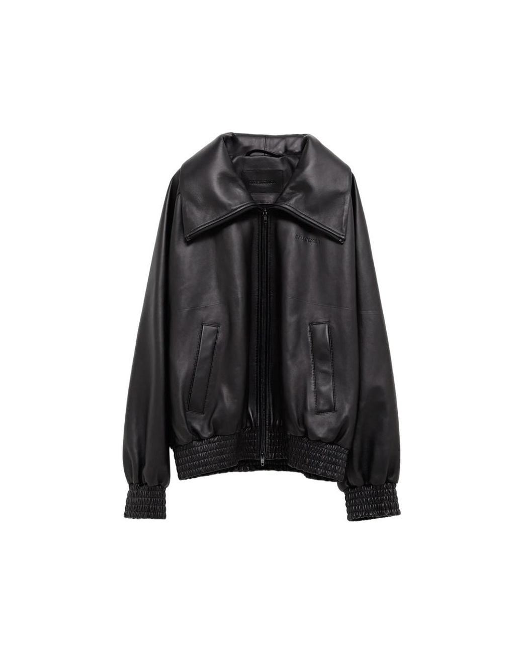 Balenciaga Black Logo-Debossed Leather Jacket for men