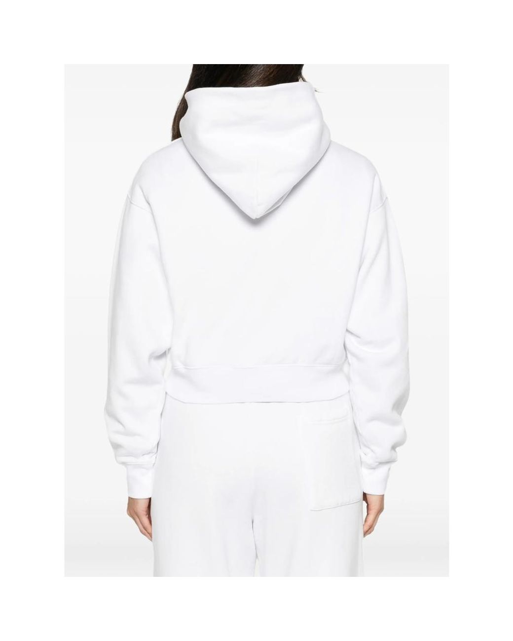 Sporty & Rich White Elon Logo-Embroidered Cropped Hoodie