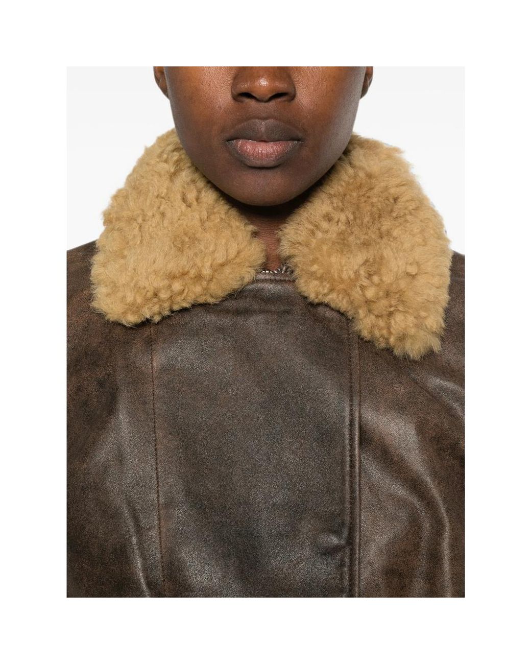 R13 Brown Shearling-Collar Leather Jacket