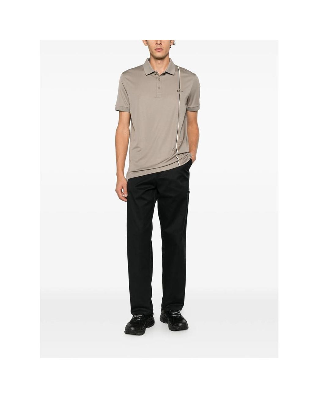 Boss Natural Logo-Print Striped Polo Shirt for men