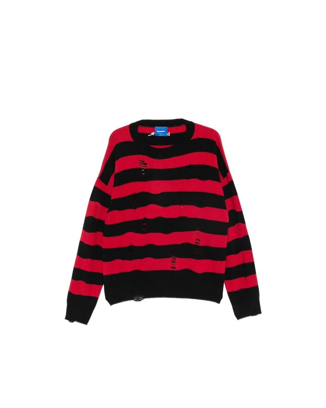 DAGGER Red Distressed Striped Sweater for men