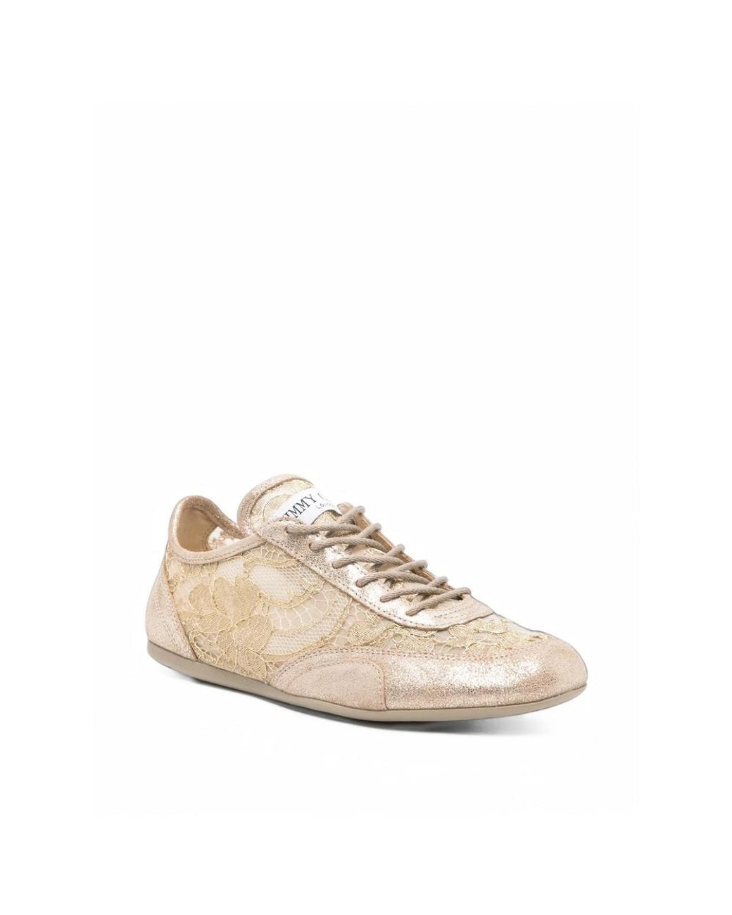 Jimmy Choo Natural Lace-Panelled Metallic Sneakers