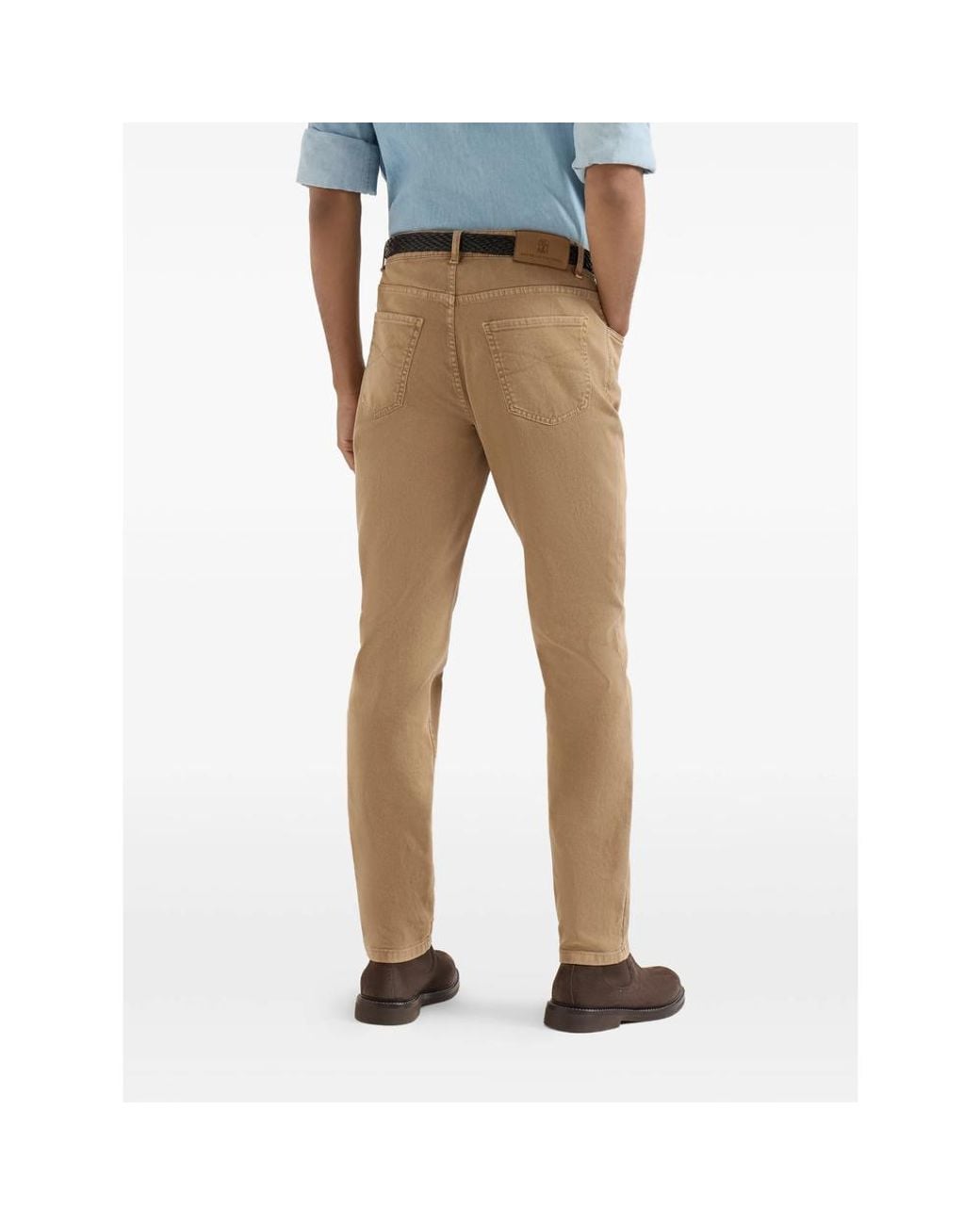 Brunello Cucinelli Natural Garment-Dyed Comfort Lightweight Denim Traditional Fit Five-Pocket Trousers for men