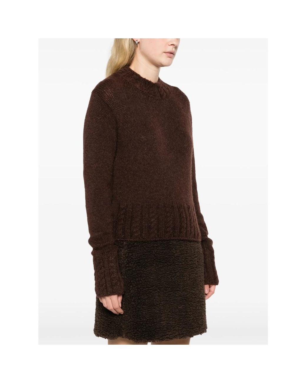 Moncler Brown Cable-Knit Logo-Patch Sweater