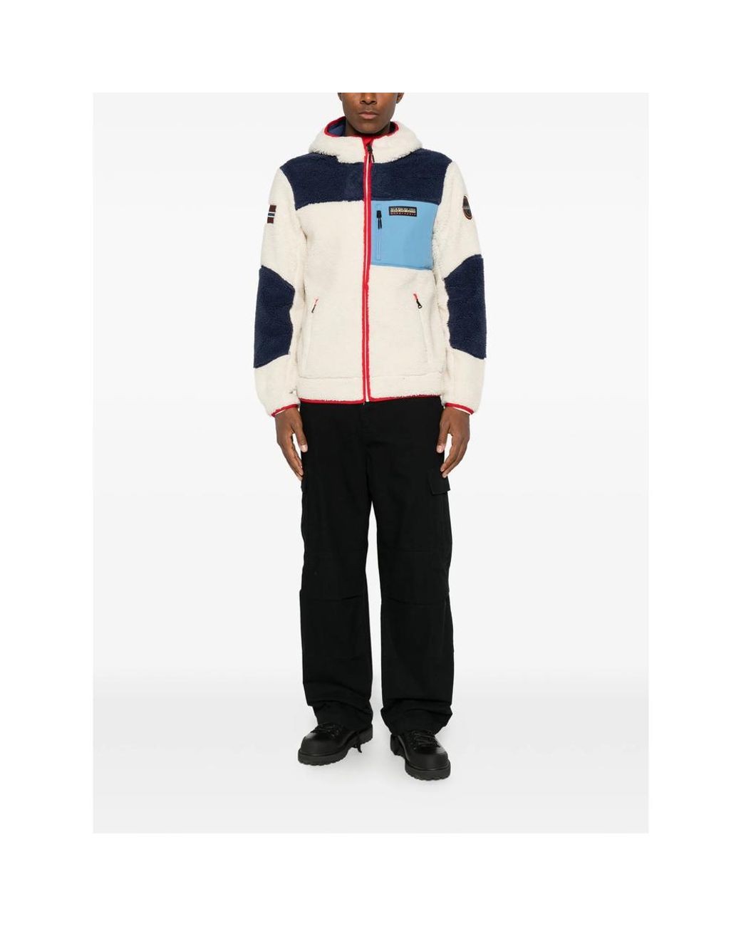 Napapijri Blue Fleece-Texture Colour-Block Jacket for men