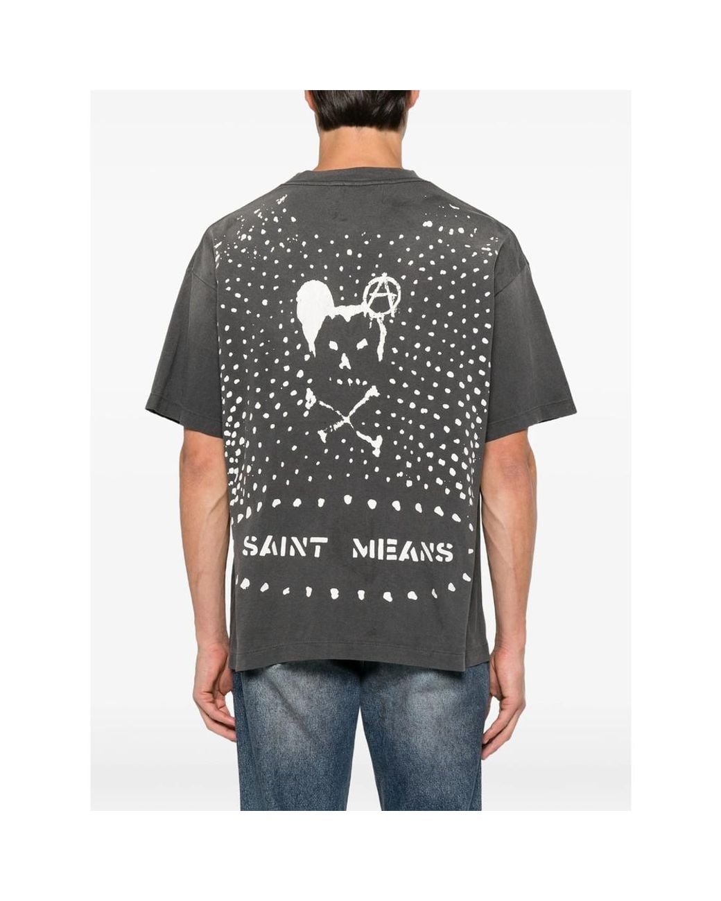 SAINT Mxxxxxx Black Graphic-Print Distressed T-Shirt for men