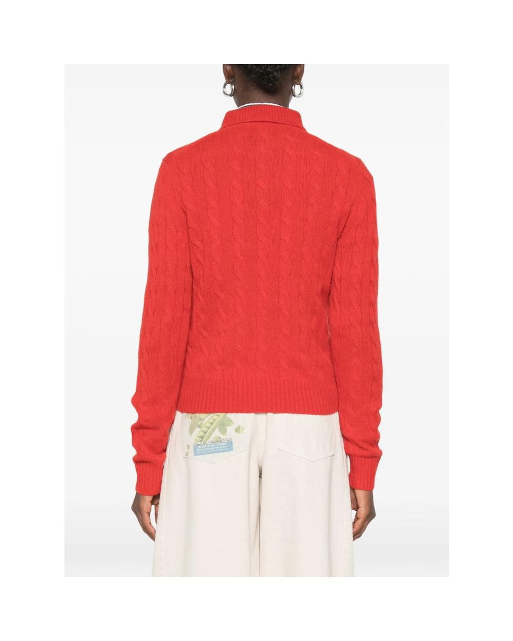 Ralph Lauren Red Cable-Knit Polo Sweater