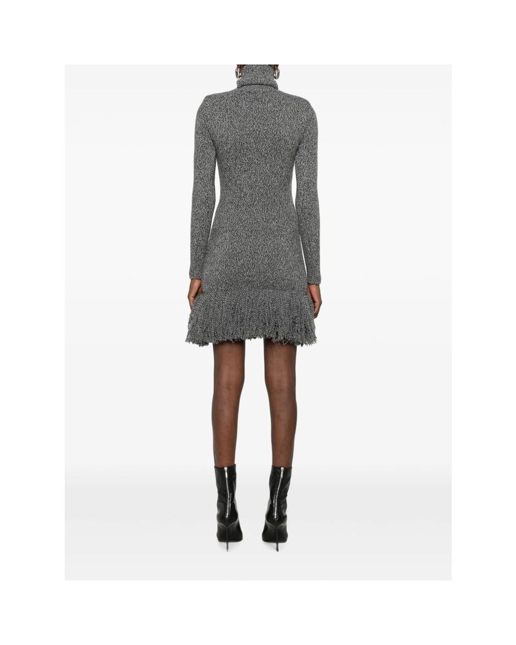 ELY ELY Gray Roll-Neck Fringed Mini Dress