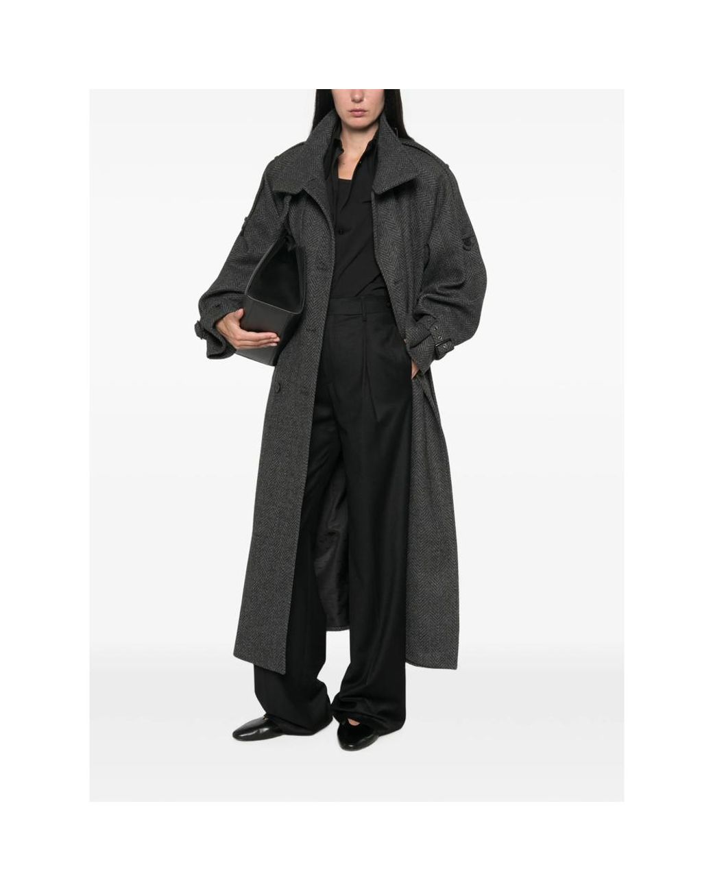 Gestuz Black Herringbone Belted Coat