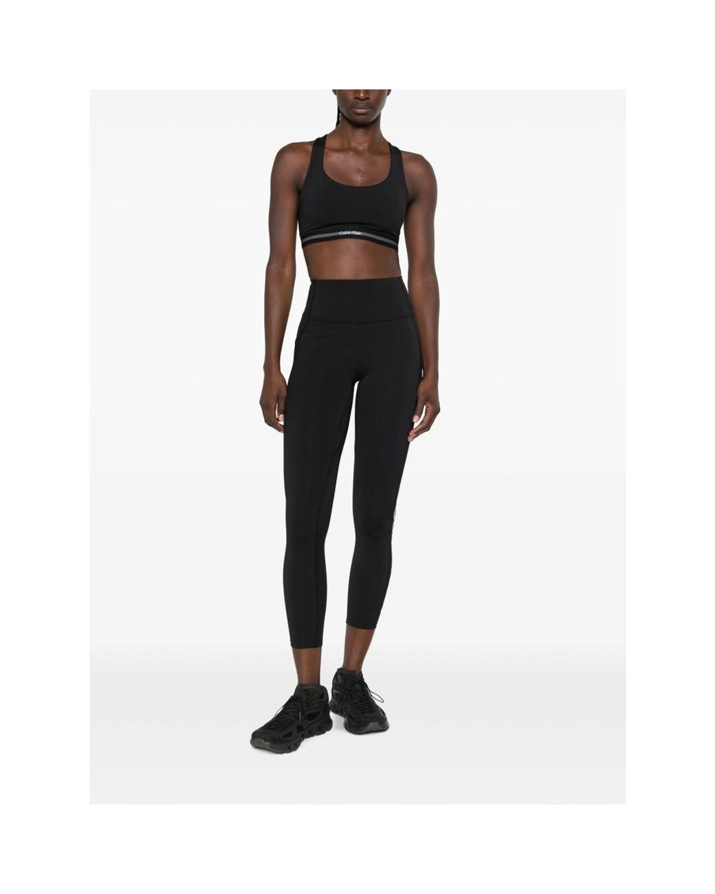 Calvin Klein Black Logo-Tape Racerback Sports Bra