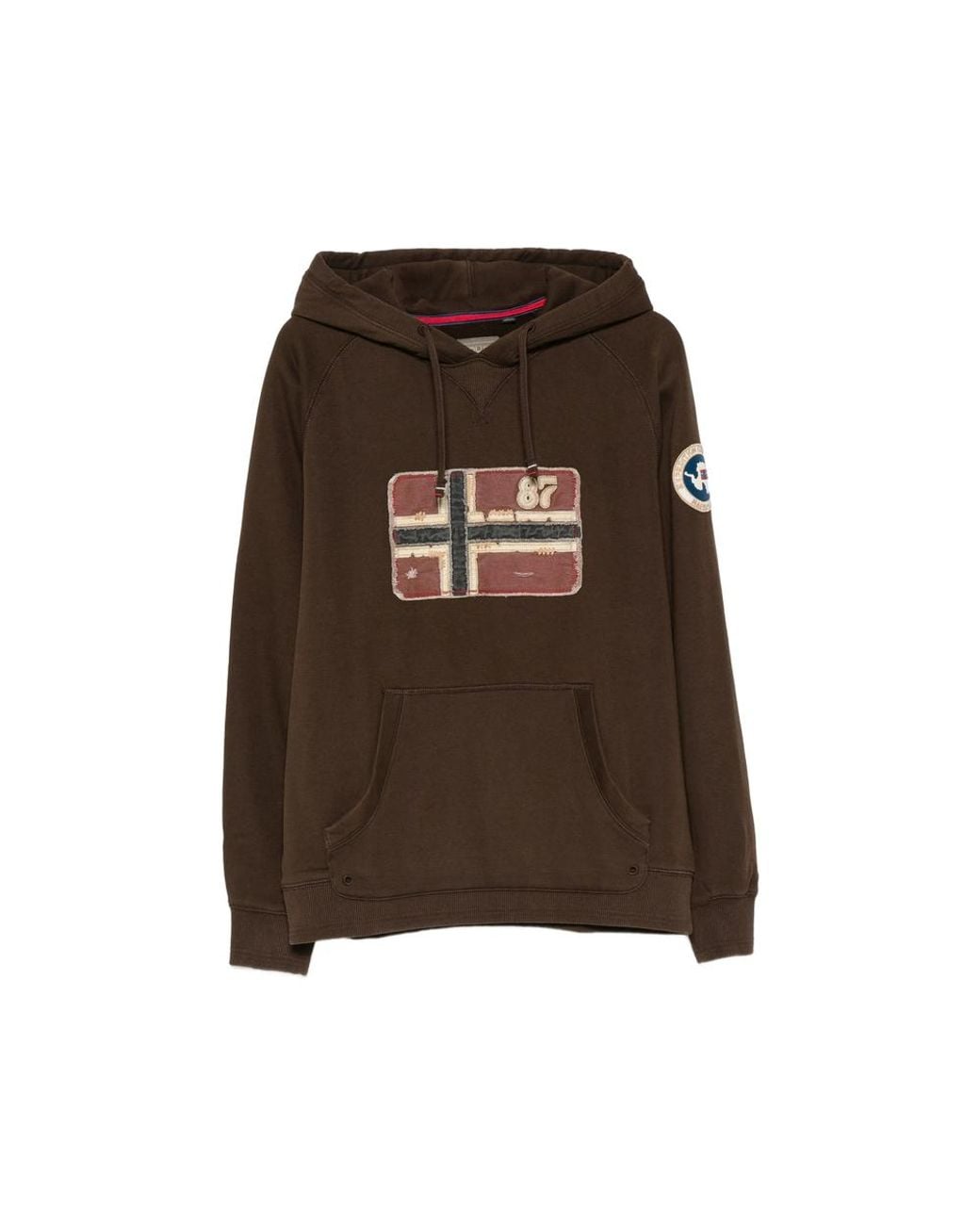 Napapijri Brown Logo-Patch Drawstring Hoodie for men