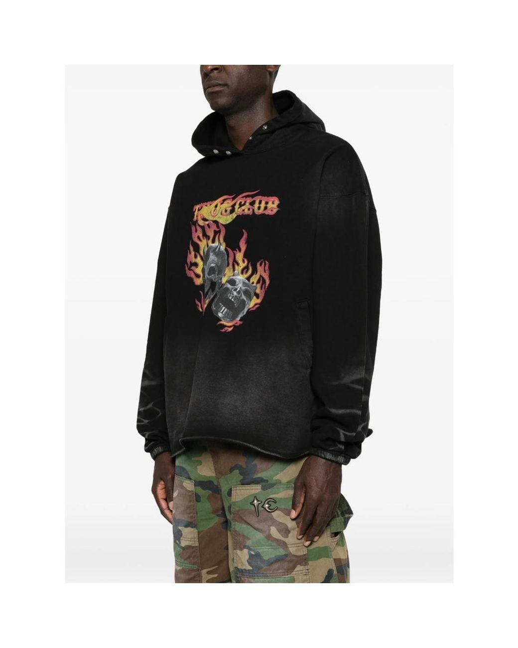 THUG CLUB Black Graphic-Print Drawstring Hoodie for men