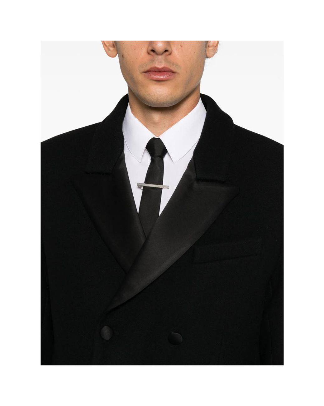 Ernest W. Baker Black Double-Breasted Peak-Lapels Coat for men