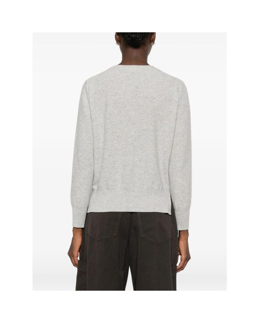 Panicale Cashmere Gray Sequin-Embellished Side-Slit Sweater