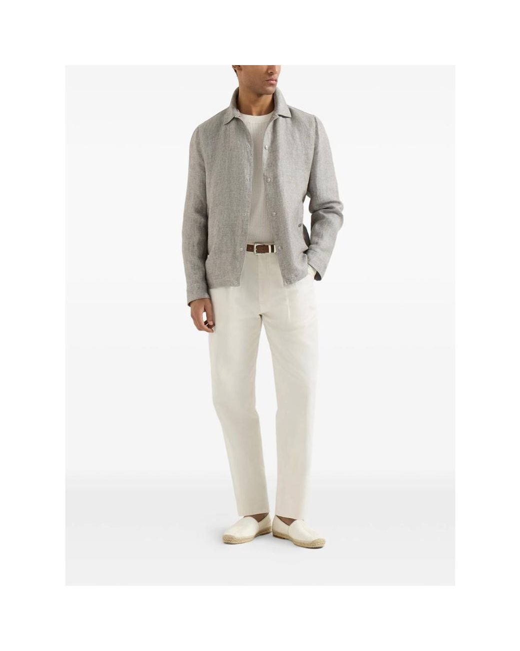 Brunello Cucinelli White Cotton Textured Rib Lightweight Sweater for men