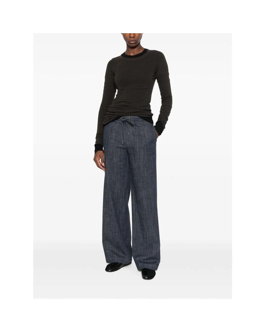 Panicale Cashmere Gray Drawstring-Waist Wide-Leg Trousers