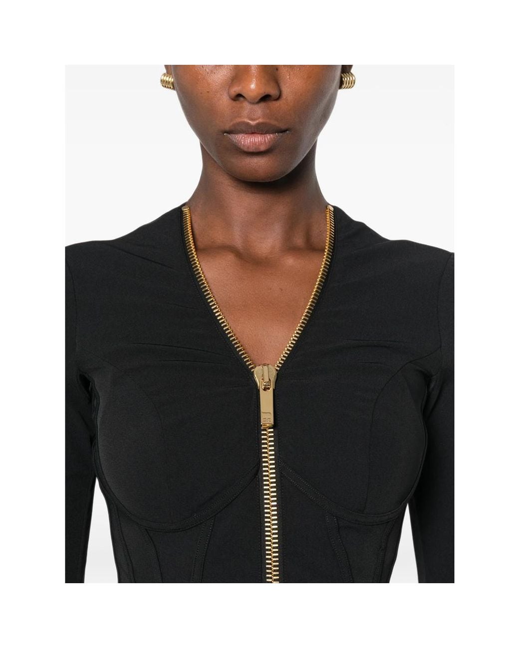 Elisabetta Franchi Black Zip-Up Corset-Style Jacket