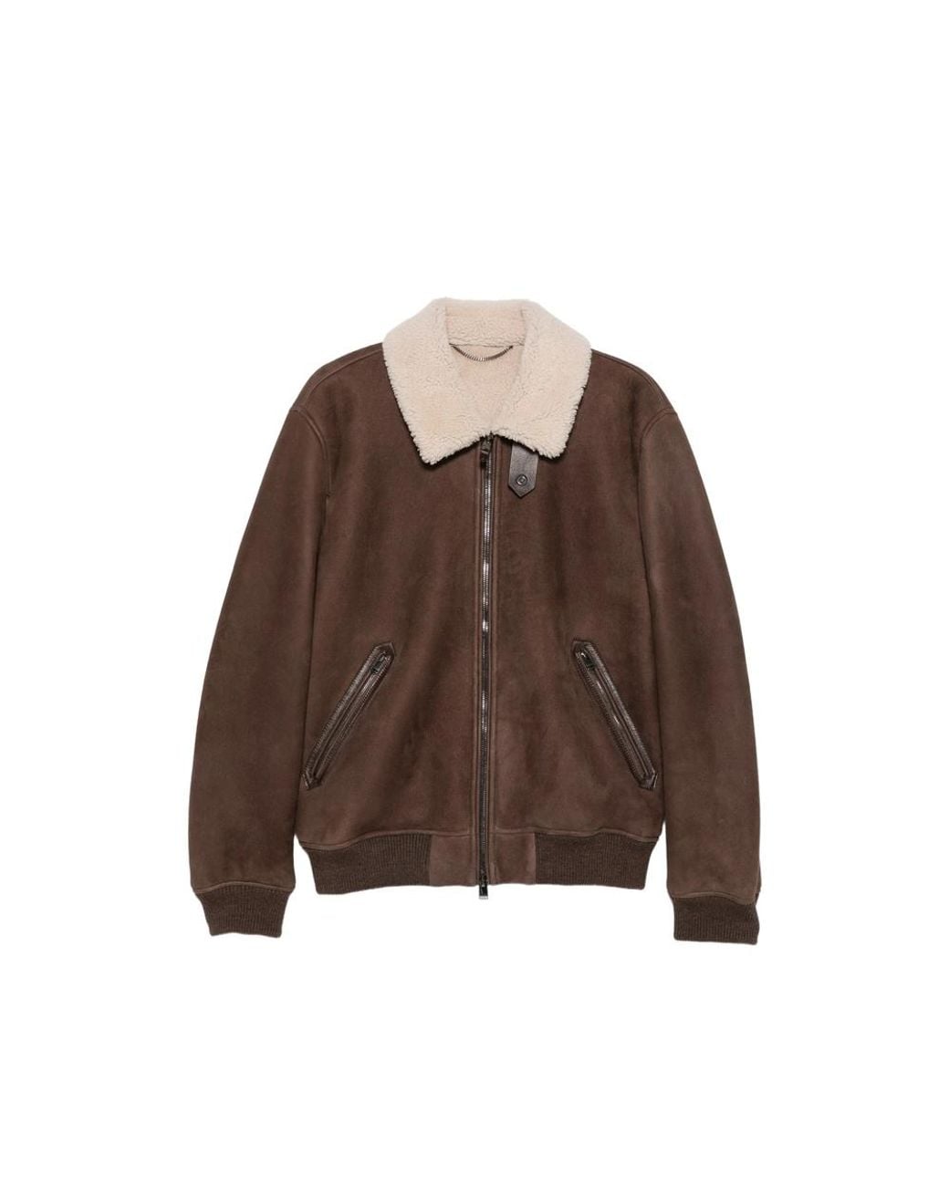 Canali Brown Shearling-Collar Suede Jacket for men
