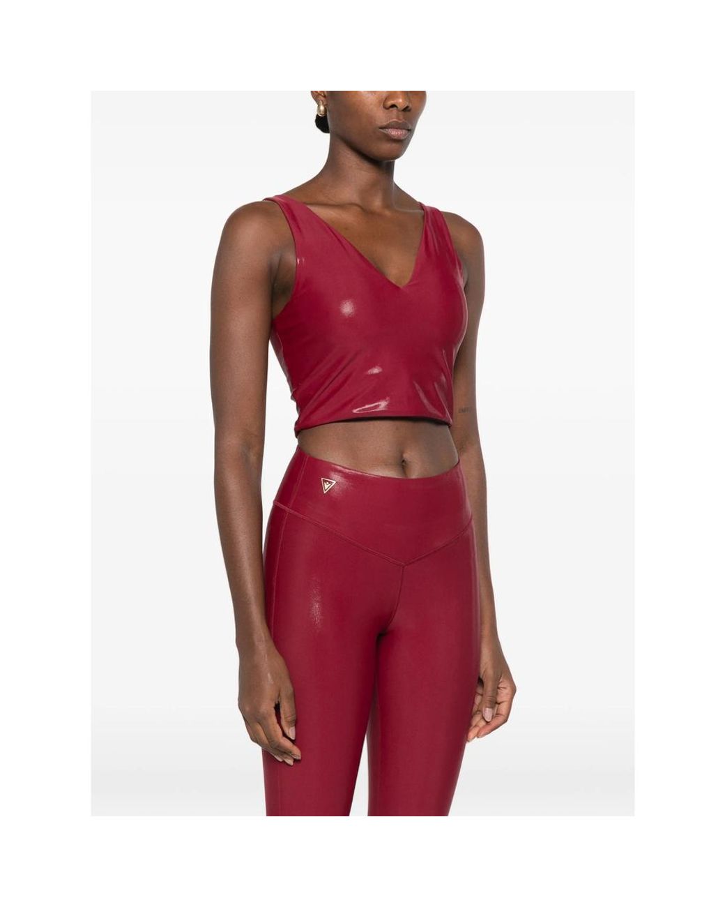 MACRON Red V-Neck Cropped Performance Top