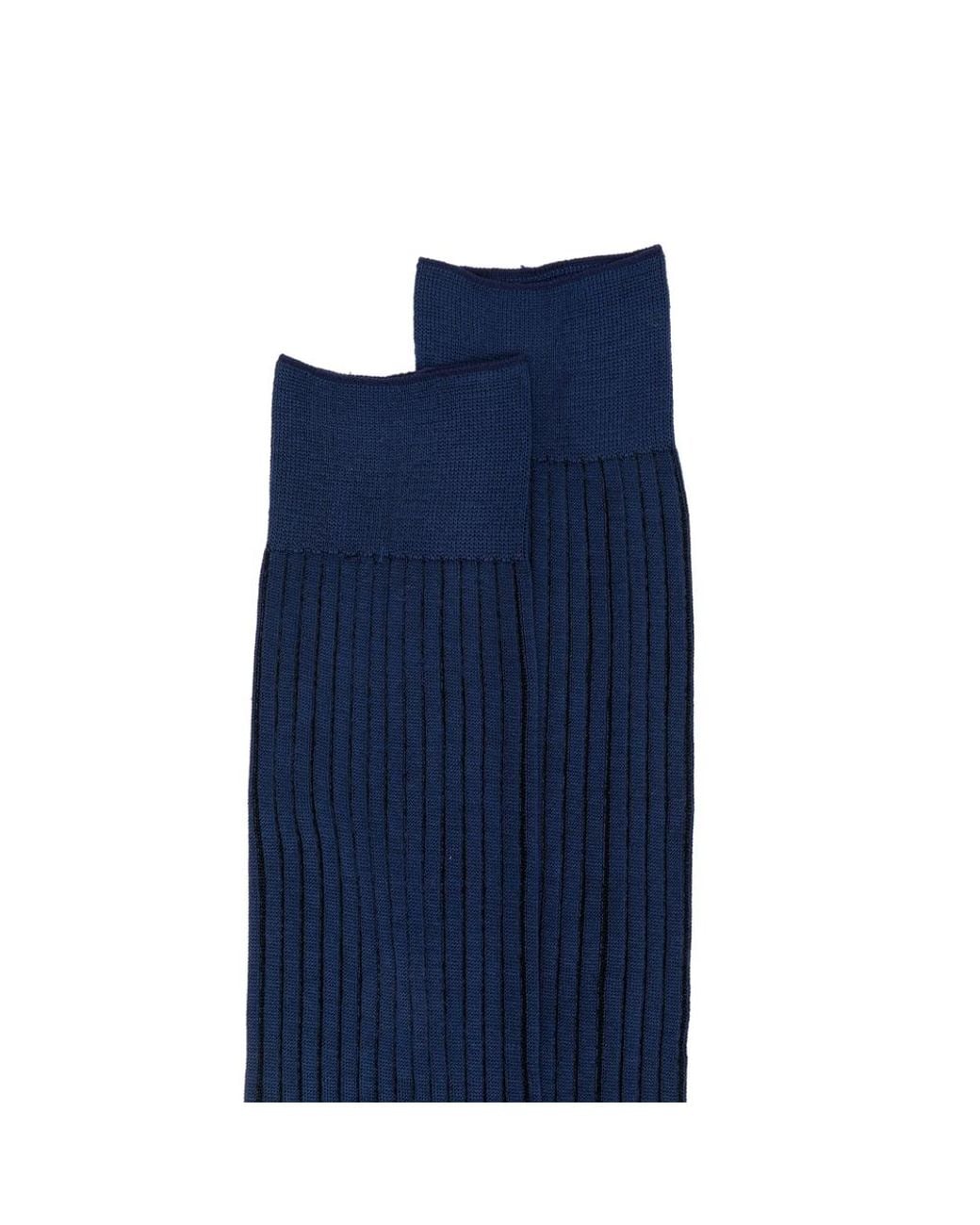 ANT45 Blue Menfi Long Ribbed-Knit Socks for men