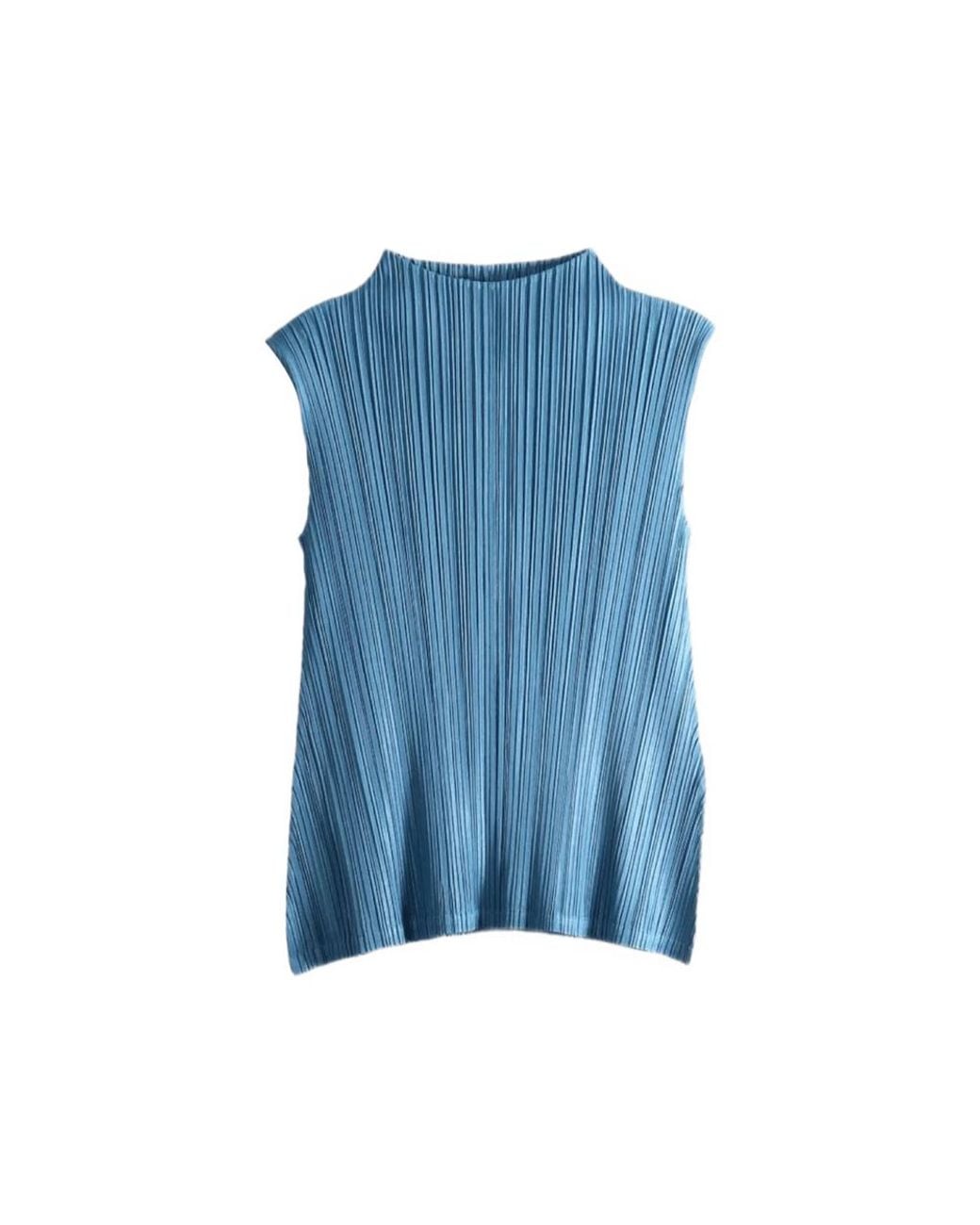 Pleats Please Issey Miyake Blue Mellow Sleeveless Top