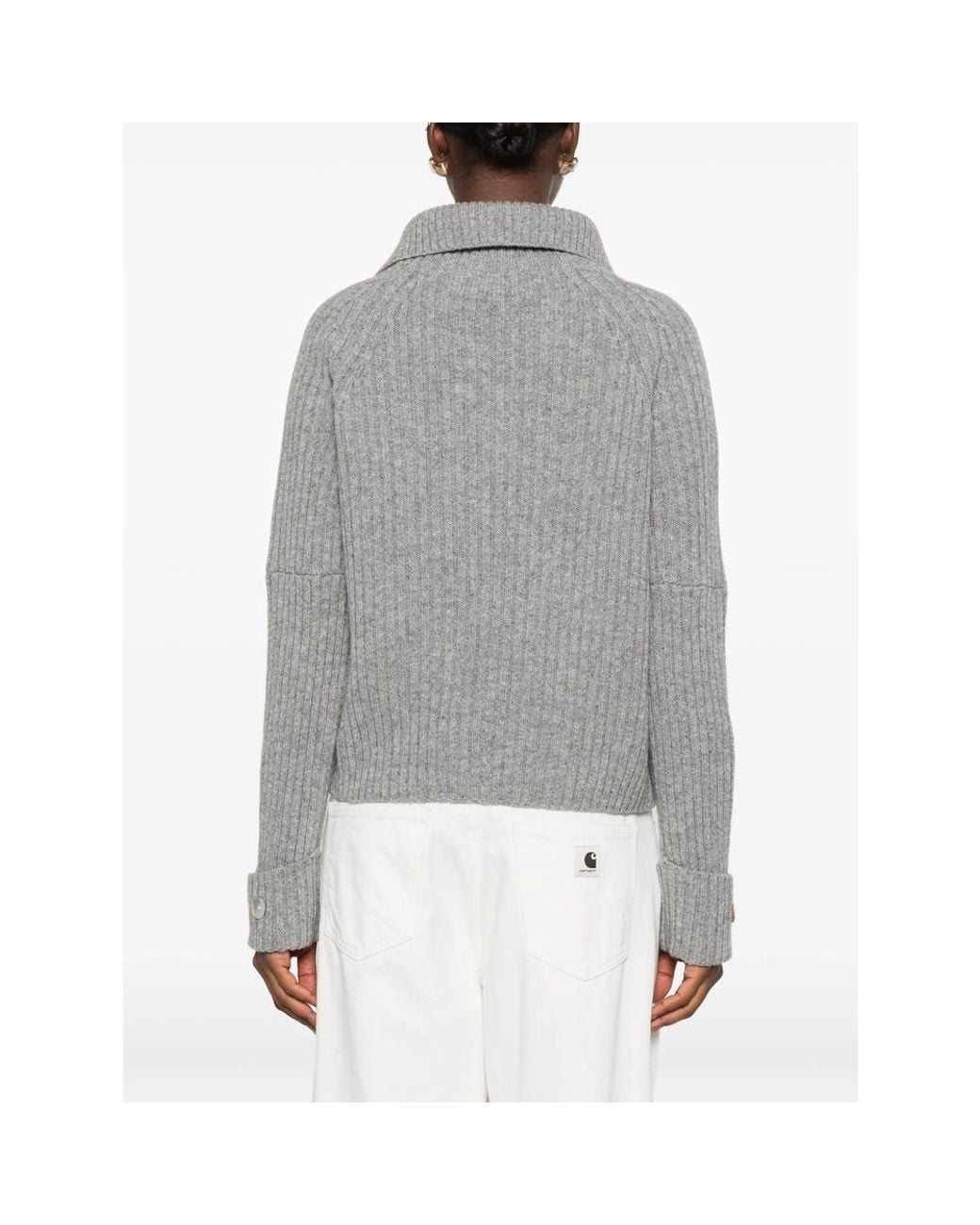 LA PISCINE Gray Ribbed-Knit Zip-Neck Sweater