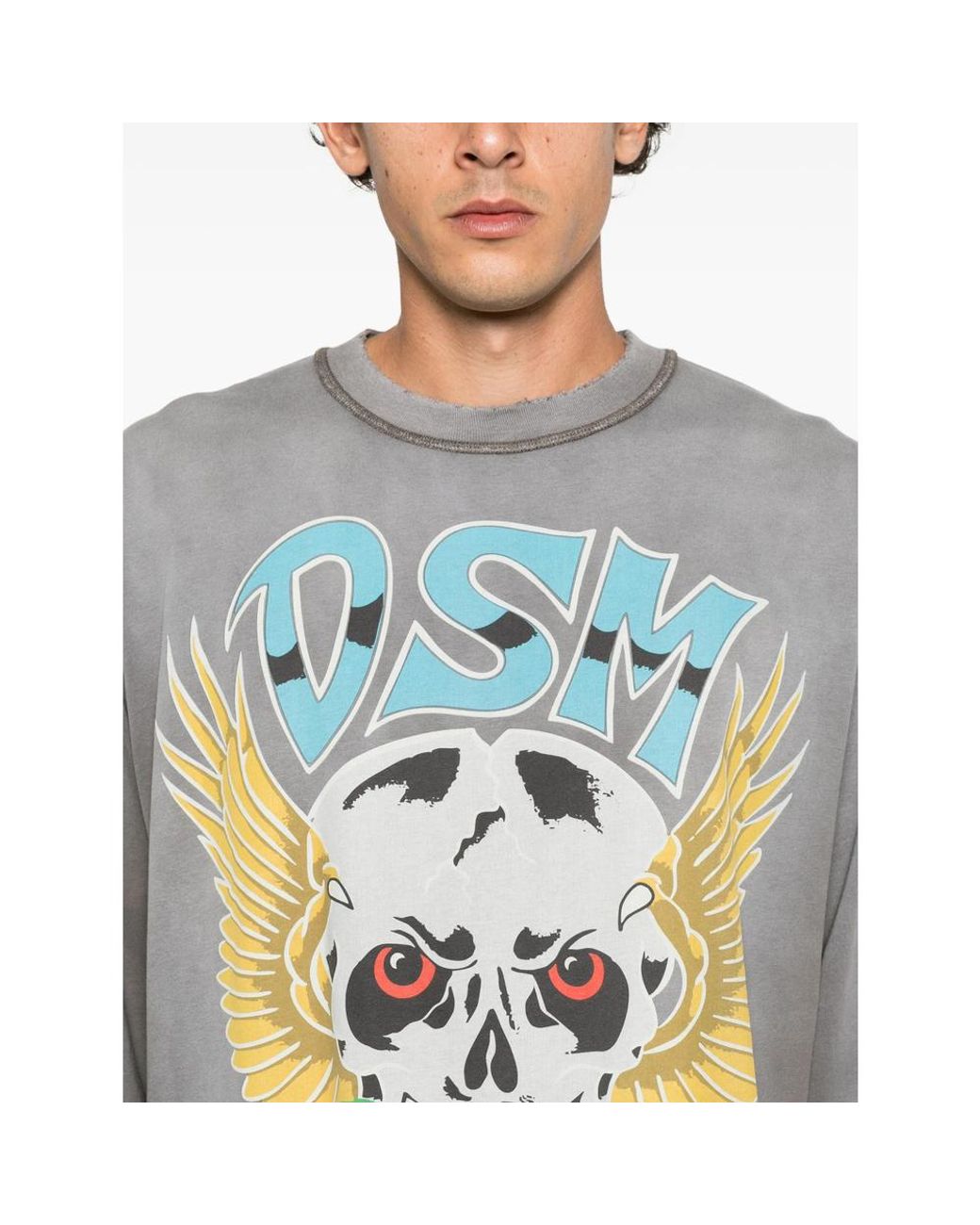 DIET STARTS MONDAY Gray Skull-Print Long-Sleeve T-Shirt for men