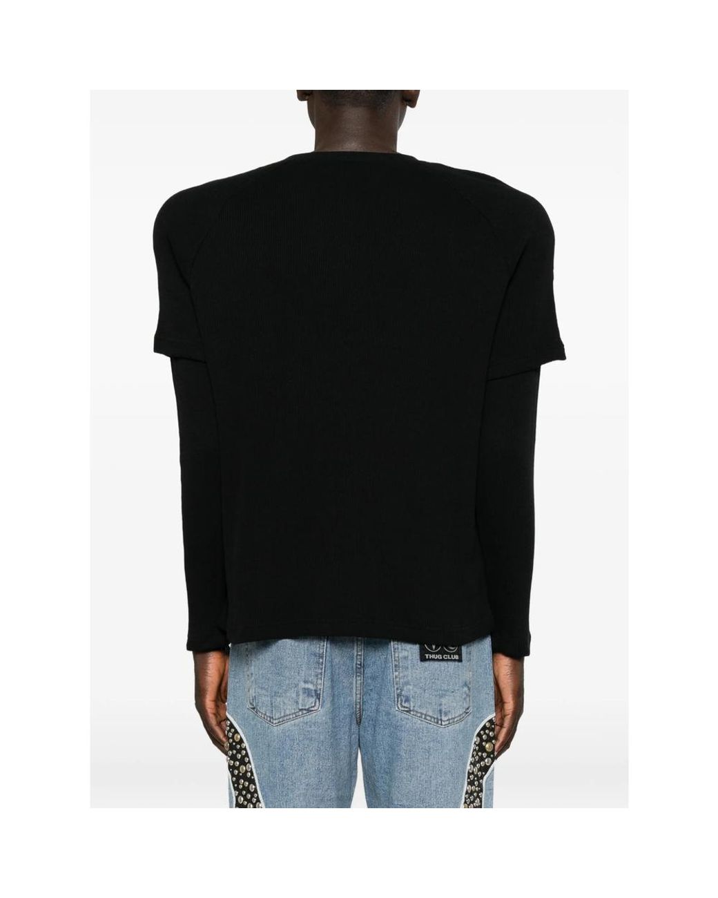 THUG CLUB Black Skull-Print Layered-Sleeve Sweatshirt for men