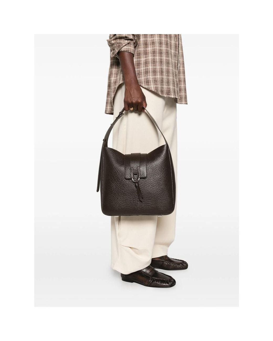 Hogan Black Grained-Leather Buckle-Detail Tote Bag