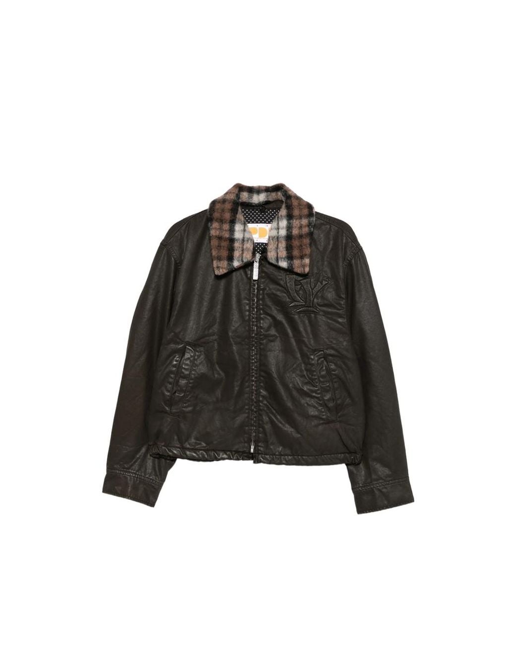 PDF Black Check-Collar Logo-Embossed Jacket for men