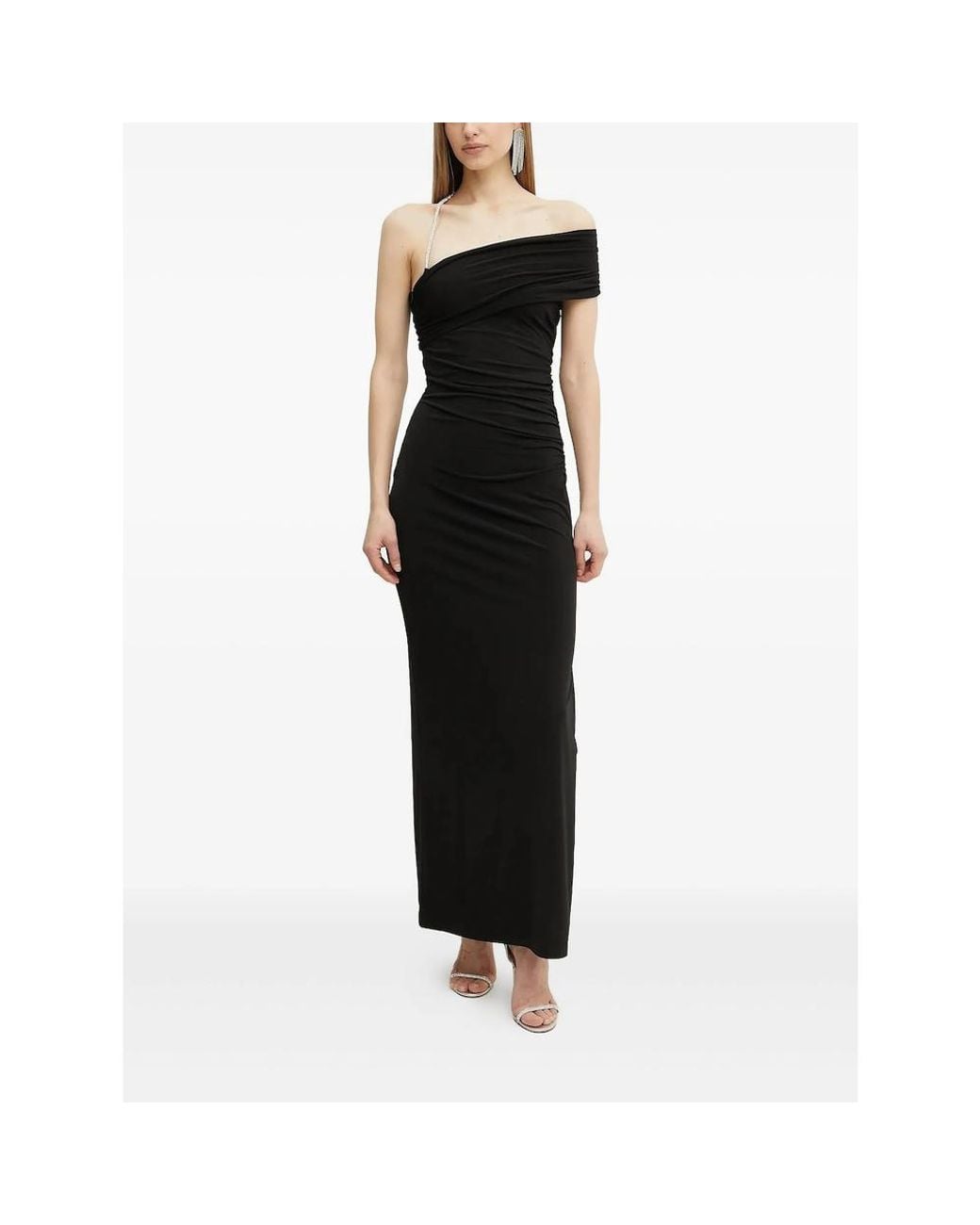 Hervé Léger Black Olivia Crystal-Embellished One-Shoulder Maxi Dress