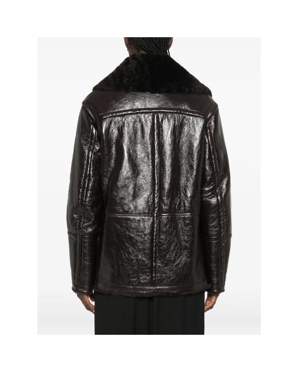 FURLING Black Shearling-Collar Double-Breasted Jacket