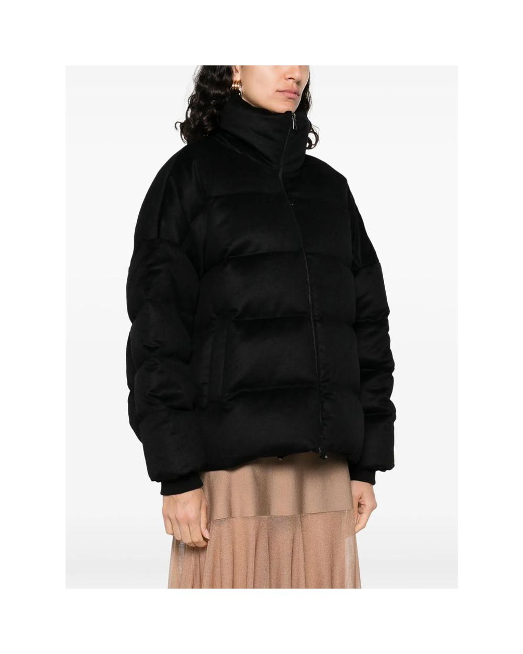 Soft Goat Black High-Neck Puffer Jacket