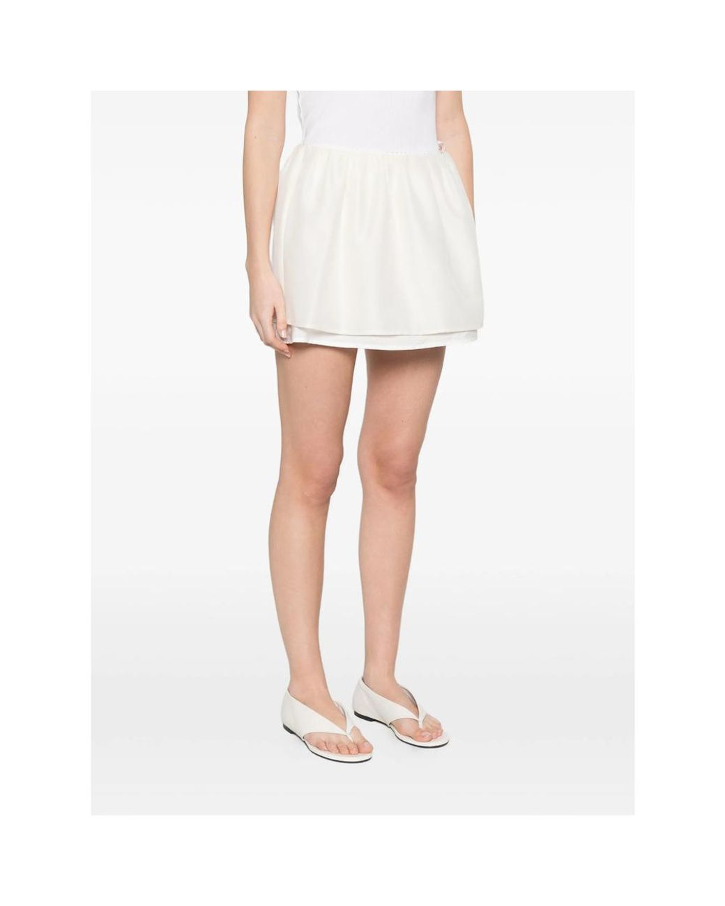 DUNST White Drawstring Layered Mini Skirt