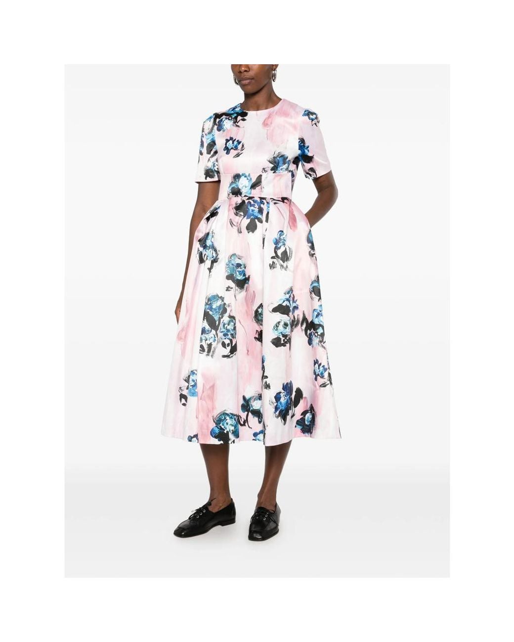 Stine Goya Blue Floral-Print Pleated Midi Dress