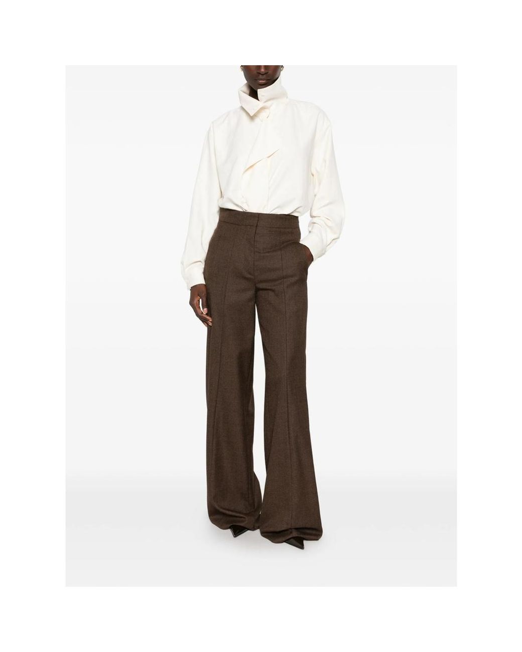 Seafarer Brown April Pressed-Crease Wide-Leg Trousers